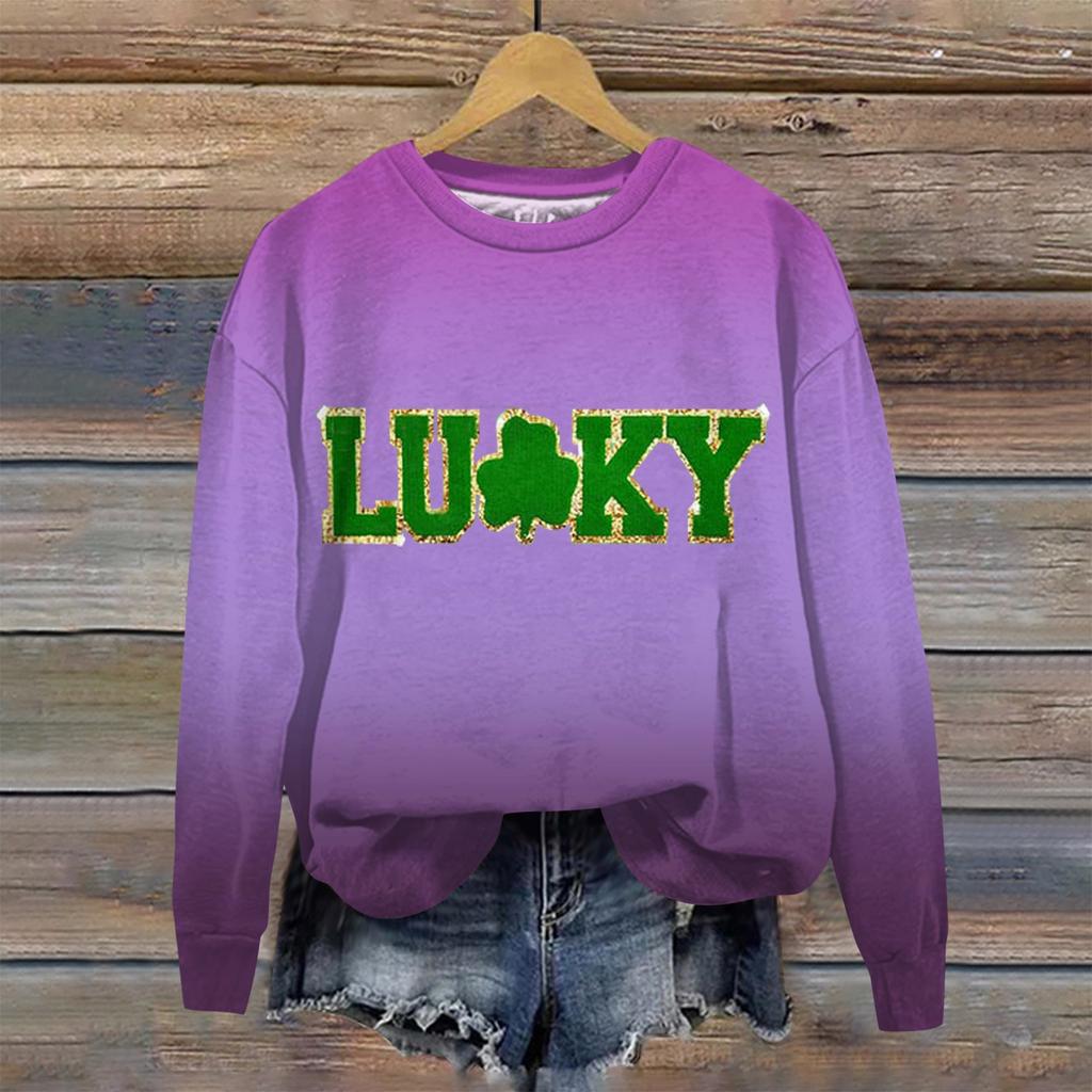 Women's Loose Casual St. Patrick's Day Printed Round Neck Long Sleeved Sweatshirt, Fashionable Long Sleeved Top
