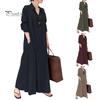 Женское весеннее платье с отложным воротником, свободное однобортное однобортное платье с длинными рукавами и карманами на пуговицах, тип рубашки до щиколотки, осеннее повседневное платье макси