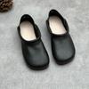 Johnature Vintage Handmade Genuine Leather Flats Shoes Comfortable Soft Sole Solid Color Slip-on Shoes