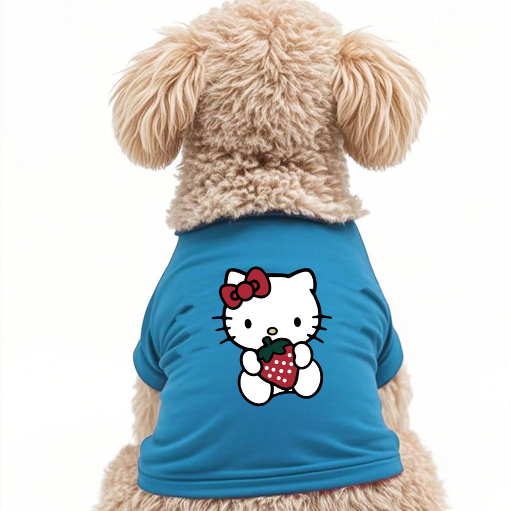1 шт. Короткорубашка для питомца с принтом клубники и Hello Kitty, мягкая и дышащая футболка с круглым вырезом для питомца