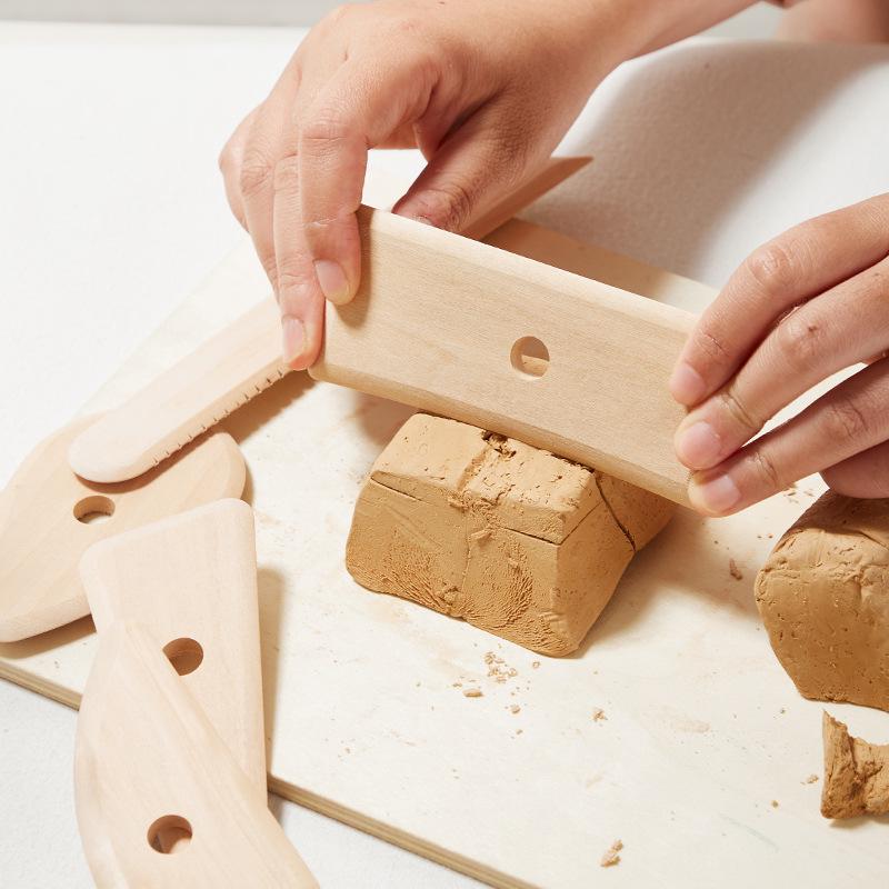 5-Piece Solid Wood Pottery Tools Set: Scraper, Knife, Clay Carving, Ceramic Sculpture, DIY Handmade.