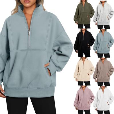 Женская модная свободная спортивная толстовка с длинным рукавом и карманом из плюша