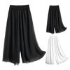 Women Dance Pants Elastic High Waist Double-Layered Wide Leg Casual Trousers Solid Color Loose Fit
