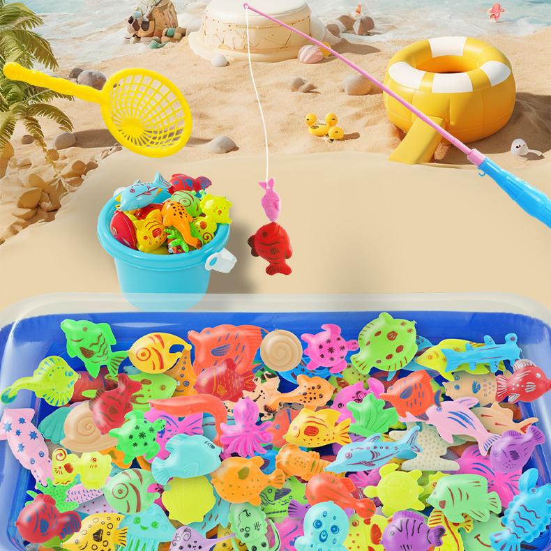 Магнитные игрушки для рыбалки в бассейне, 60 шт., игрушка для ванны с водяным столиком и удочкой, плавающая рыба, подарки для малышей от 3 лет и игрушки на открытом воздухе