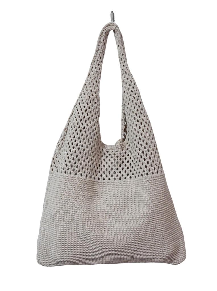 PETITCHOU Knit Bag, Shoulder Bag, Eco Bag, Tote Bag, Knitted with Crochet, Large Capacity, Stretchy, Lightweight, Suitable for Spring, Summer, Fall,