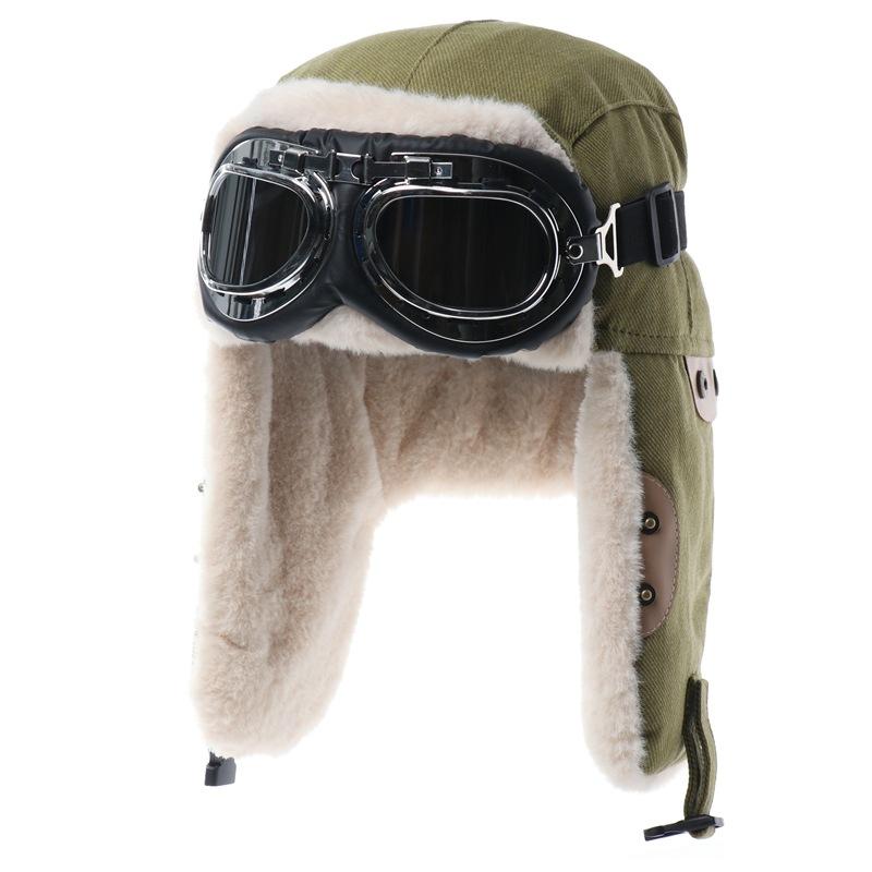 Мужская зимняя шапка-бомбер с очками для активного отдыха на открытом воздухе, ветрозащитная, теплая, искусственный мех, пилотская шапка-ушанка, парусиновая, термостойкая