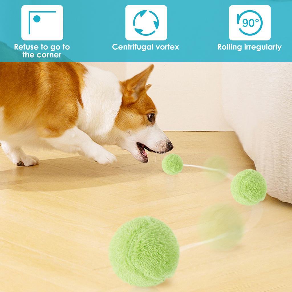 Dog Automatic Rolling Ball Toy Cat Interactive Ball Pet Stress Relief Chew Kicker Toy with 4 Ball Cover Home Indoor Toys