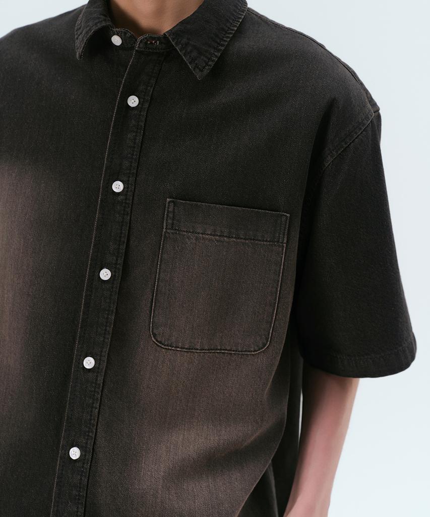 MUSINSA STANDARD Big Brush Relaxed Short Sleeve Denim Shirt [Yellow Black]
