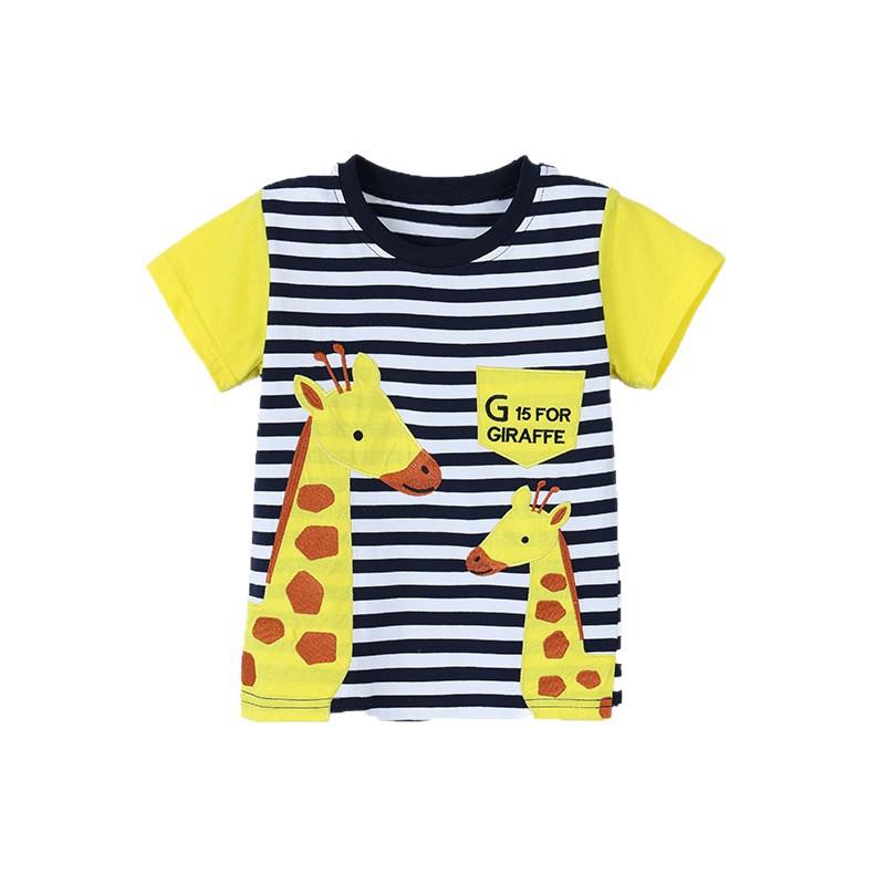 Boys' short-sleeved T-shirt: stylish giraffe-embroidered children's crew-neck T-shirt