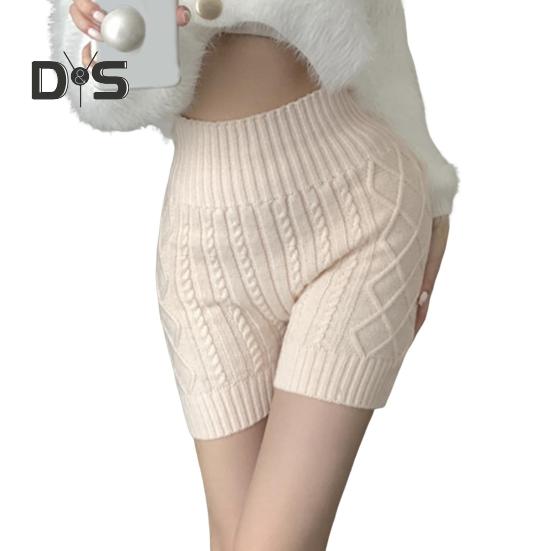 Женские зимние шорты-шорты, трикотажные, с высокой талией, эластичные, однотонные, сохраняющие тепло, защищающие от воздействия окружающей среды, базовые шорты для повседневной носки дома и не только