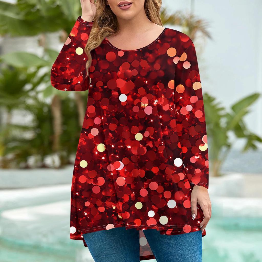 Женская мода большого размера с круглым вырезом и длинным рукавом, повседневный свободный пуловер с рождественским принтом