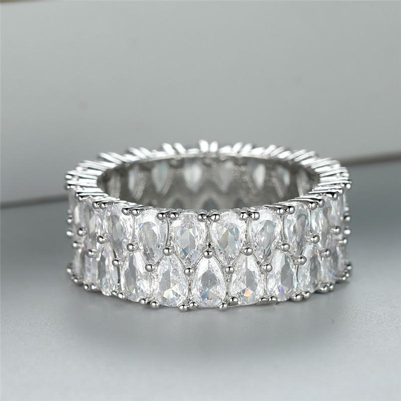 Модное серебряное кольцо с большим широким двухрядным кольцом из белого камня, роскошное обручальное кольцо с любовью, винтажные свадебные кольца с каплей воды