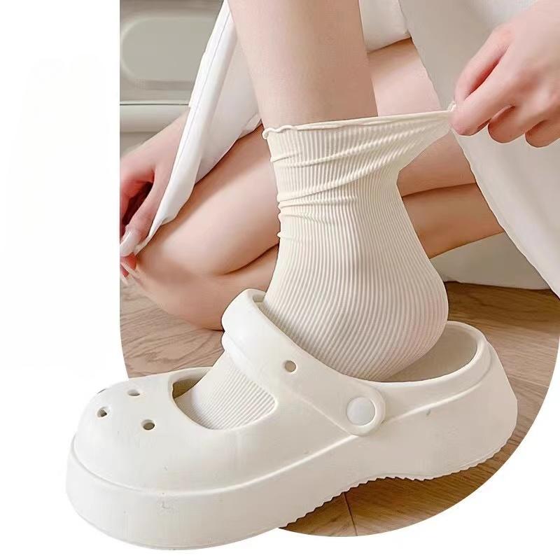 Хлопковые дышащие женские носки Харадзюку Ретро Уличная одежда Однотонные черные белые носки Женские Японские Каваи Милые Носки с оборками