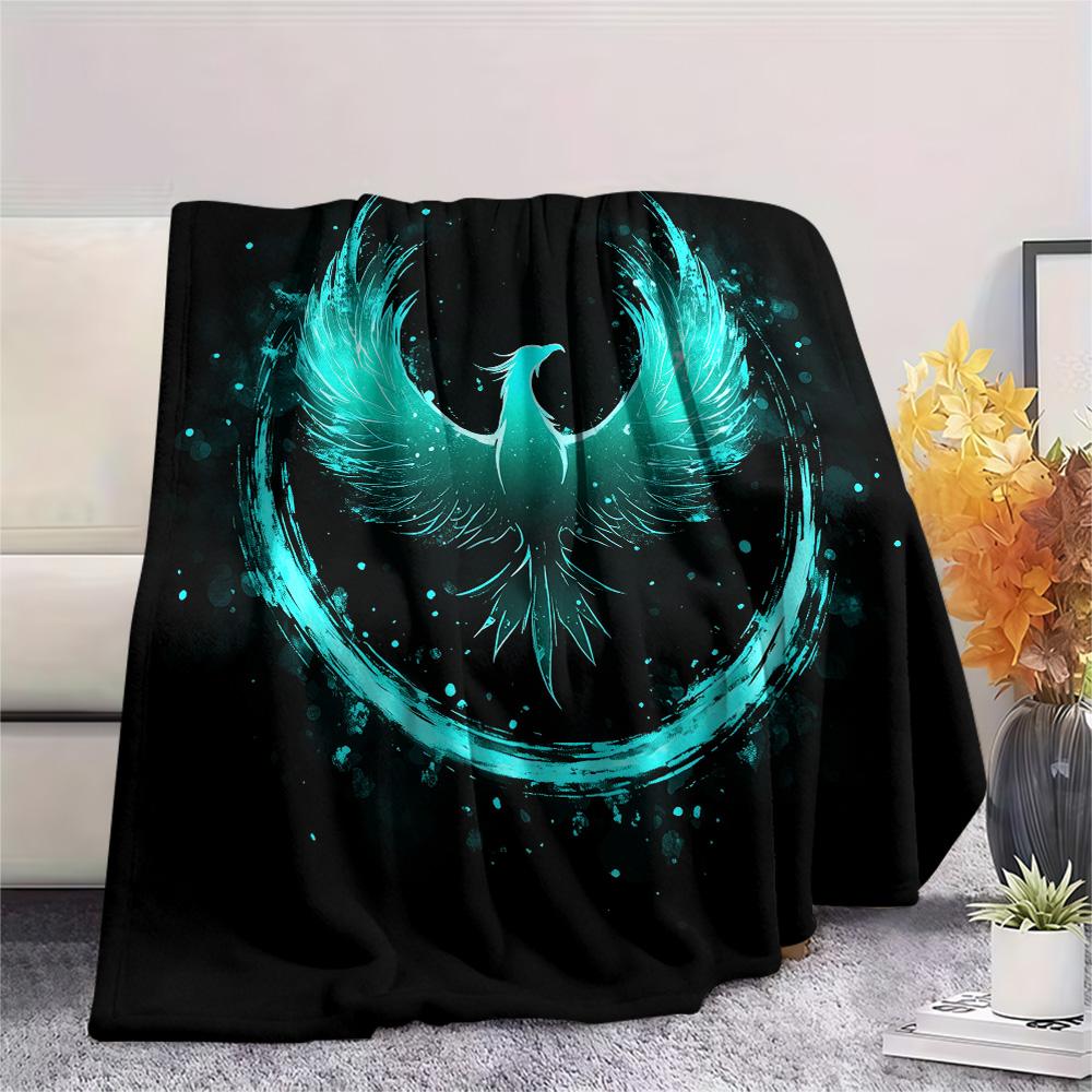 Sparkling Phoenix Print Flannel Blanket, High quality Comfortable for All Seasons, Home Decor, Warmth and Comfort