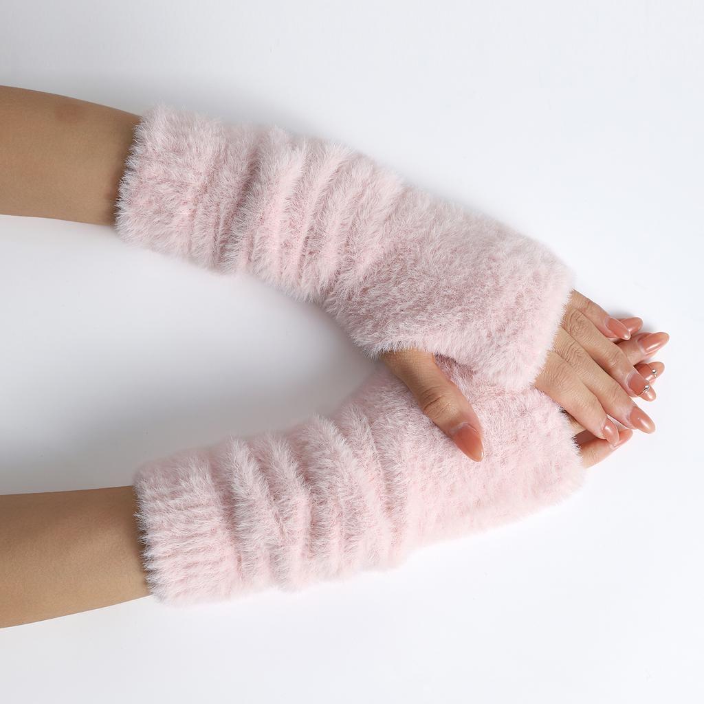 Botvotee Осень Зима Женские Митенки Бархат под норку Митенки без пальцев Y2K Нарукавники