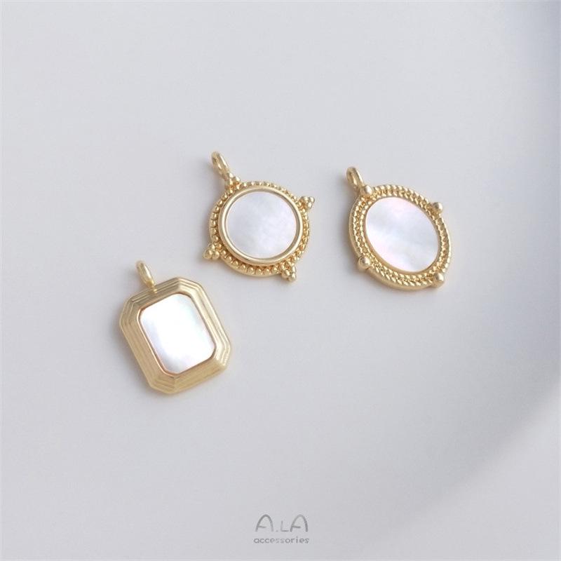 14K Gold-Filled Necklace with Inlaid Natural Mirror Sea Shell Pendant and Clavicle Chain