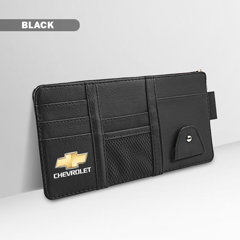 gjfp7 PU Leather Car Sun Visor Ticket Card Storage Bag Accessories For Chevrolet Cruze Sonic Silverado Trax Camaro Captiva Equinox SS