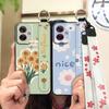 Soft Case Wrist Strap Phone Case For MOTO G55 5G Oil Painting Flower Phone Holder Anti-dust Shockproof Lanyard Kickstand