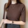 Fashion New Slim Fit Knitted Short Sleeve Sweater Shirts Women Summer Tops Round Neck Casual Base Blouses Women Sweet Thin Solid Ladies Shirt 26303