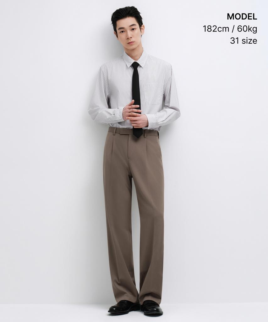 MUSINSA STANDARD Wide Hidden Banding Slacks [Dusty Beige]