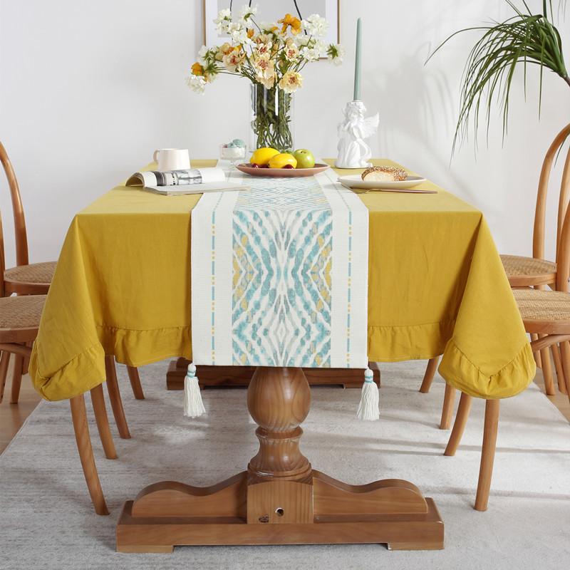 Modern Simple Solid Color Cotton Washed Cotton Plain Color Lotus Leaf Edge Cotton Thread Printing Table Flag Coffee Table Tablecloth Table Cloth