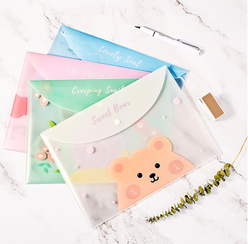 4 шт. Сумки-файлы для документов Милый мультяшный держатель для файлов Кнопка-защелка ПВХ Папка Пенал Офисная сумка для информации Студенческие канцелярские товары