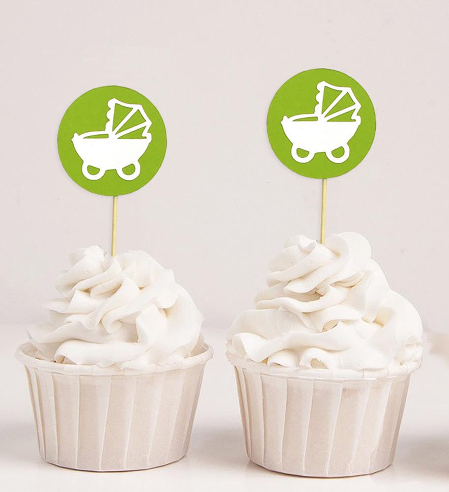Darling Souvenir Baby Pram Baby Shower Cupcake Toppers Dessert Decorations - Pack Of