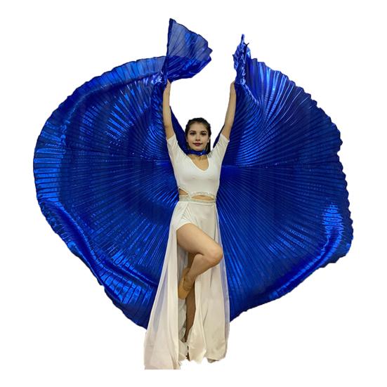 1 Set Performance Telescopic Rod 360 Wings Egyptian Degree Belly Dance Cape with Costume Pleated Bright