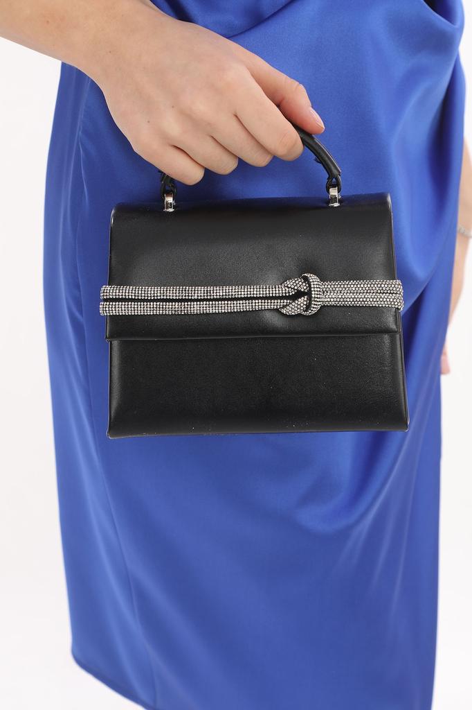 Women's Stylish and Useful Evening Dress Bag Black Color Suede Material Stone Accessory Magnetic Closure Shoulder Strap Available (Small Size)