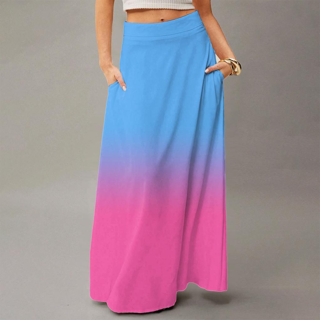 Женская повседневная складная юбка-макси с градиентным принтом, высокой талией и карманом, с драпировкой