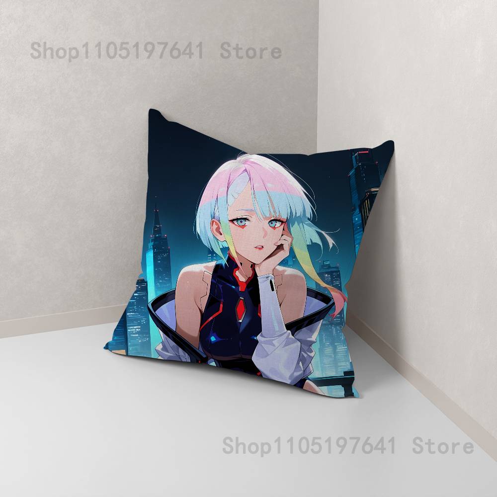 E-Edgerunners Game Cyberpunk (4) Pillow Case Plush Pillow Cases Home Decoration Pillow Cover for Sofa Bed Chair Living Room