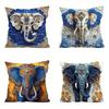 Home Decor Exquisite Blue and Gold Elephant Pattern Pillow Pattern Cushion Cover Suitable for Sofa Bedroom Car Pillow Cover