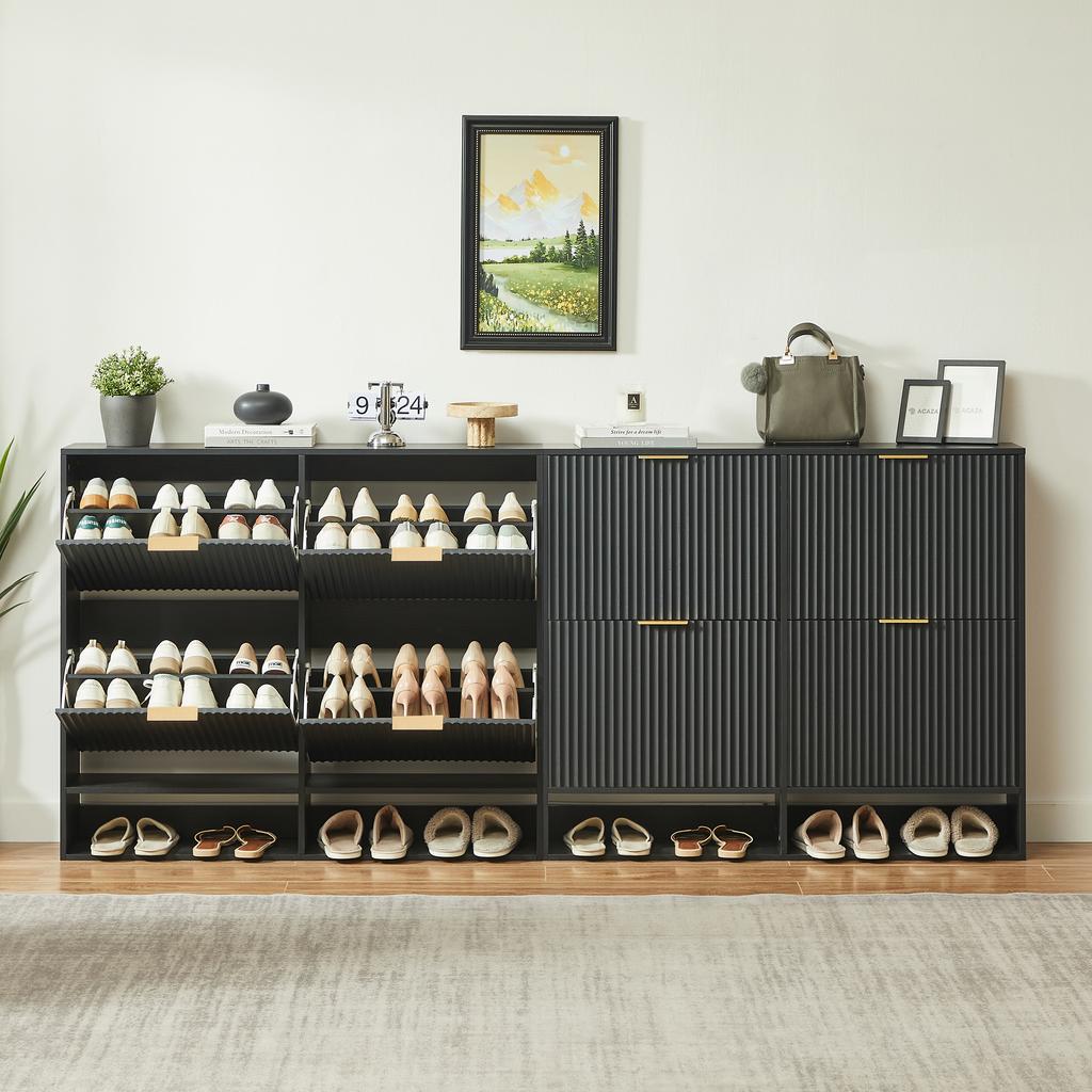 120 x 24 cm Shoe Cabinet with Grooved Front – Height-Adjustable with Anti-Tip Device and Decorative Table for the Hallway, in Black