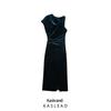 2024 Autumn Women's Velvet Asymmetrical Sleeve Midi Dress, European & American Style