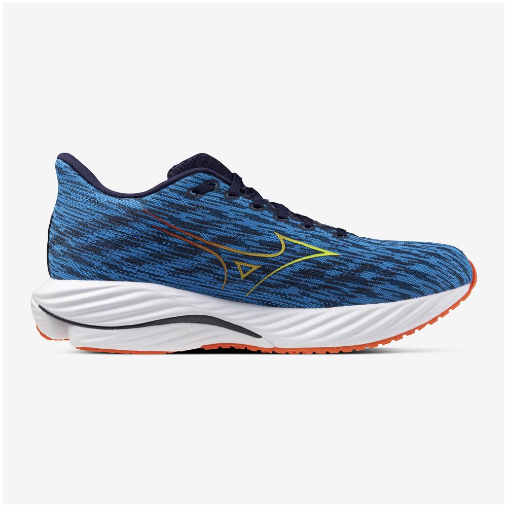 Mizuno Кроссовки Wave Rider 28 для бега, толстые, синие x светло-зеленые x 4E, для бега трусцой, марафона, тренировок, спорта, легкие, упругие, подошва, мужские, красные, 27.5
