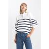 Regular Fit Striped Zipper Collar Selanik Fabric Sweater