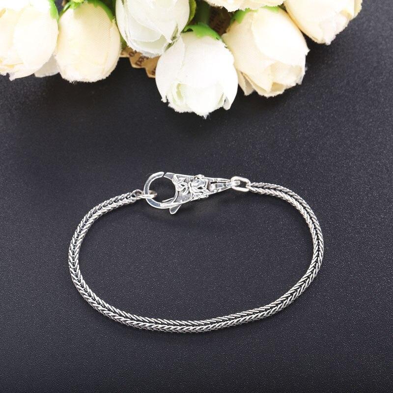 Настоящее серебро 925 пробы, серый браслет в винтажном стиле для унисекс, европейские популярные ювелирные изделия DIY, браслет с пряжкой сливового цвета