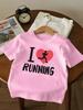 White Kids Short Sleeve Tee I Love Running Red Heart Runner Silhouette Sport Graphic Casual Boys Girls Daily Top