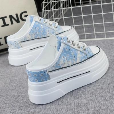 Модные парусиновые полутапочки Baotou, женская новая летняя верхняя одежда, универсальная, с толстой подошвой, внутренняя высота 8 см, без каблука, без застежек