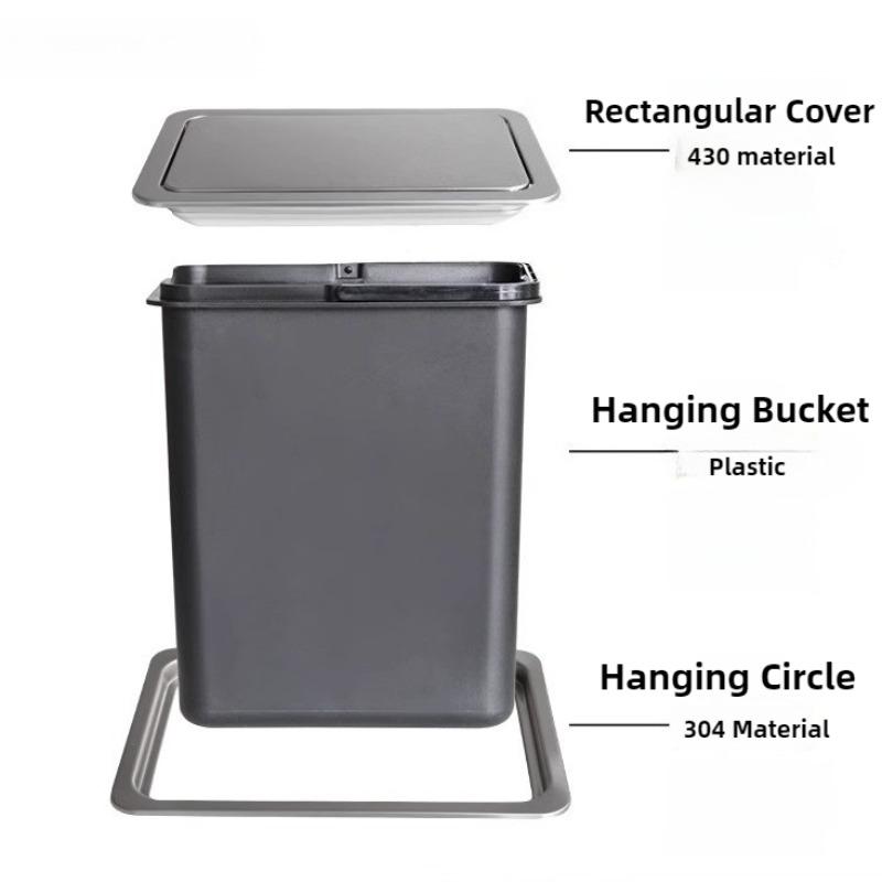 Shaking Countertop Trash Bin Built in Sink Litter Bins Luxury Stainless Steel Dustbin Large Capacity Kitchen Dustbins with Lid