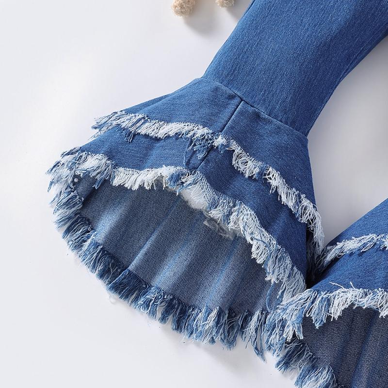 Детские джинсы для девочек, расклешенные брюки с эластичной резинкой на талии, детские джинсовые брюки