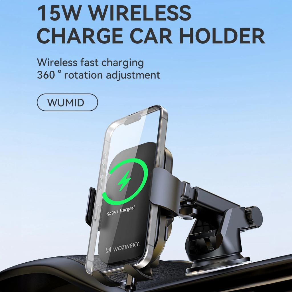 Wozinsky Wumid Phone Holder With 15W Inductive Charger For Car Dashboard - Black