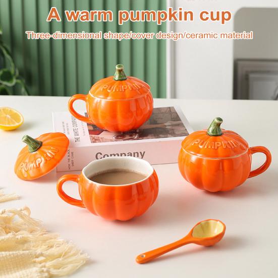 300 мл Тыквенная кружка с крышкой Осенняя кофейная кружка Кружки на День благодарения Тыквенная керамическая кофейная кружка Милые чашки для чая и кофе на день рождения Жены Мамы Девочки Друзья
