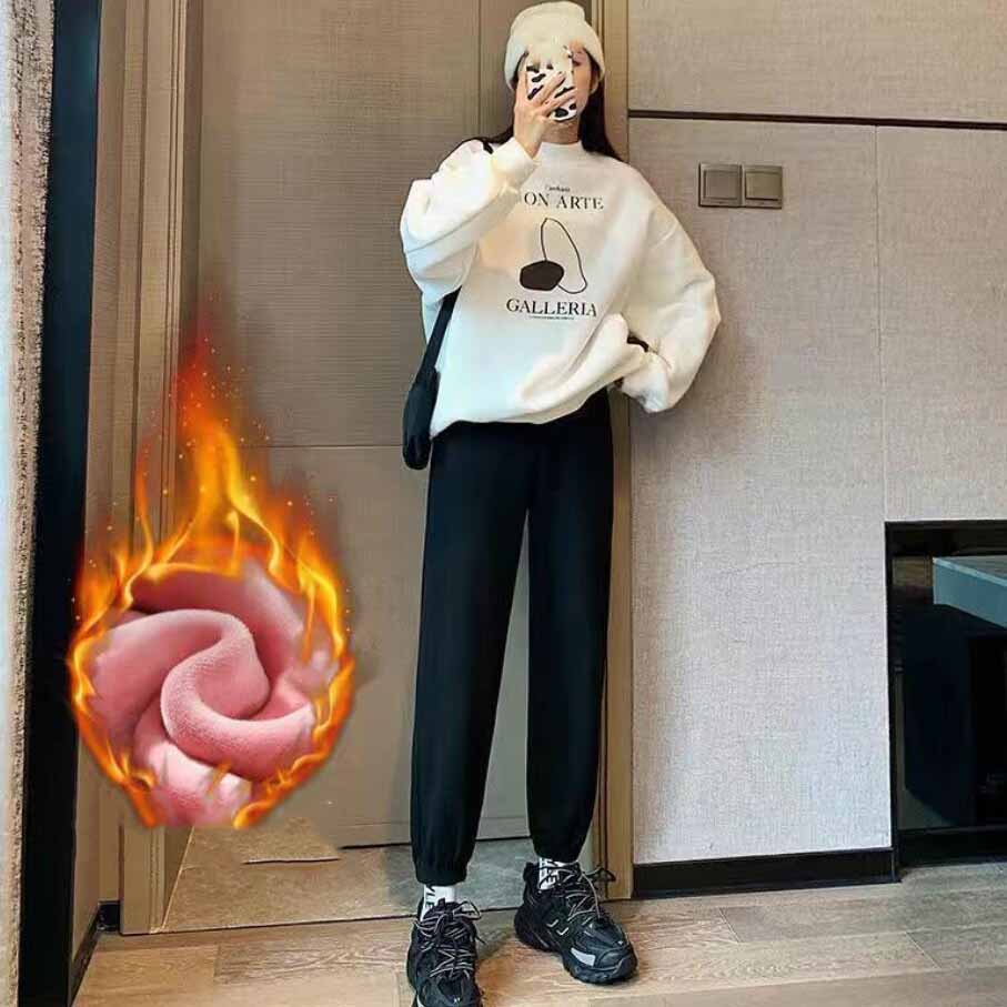 Женские зимние теплые длинные брюки, флисовые толстые леггинсы, однотонные эластичные повседневные спортивные штаны на шнуровке больших размеров, шаровары, повседневные брюки, размер Plu