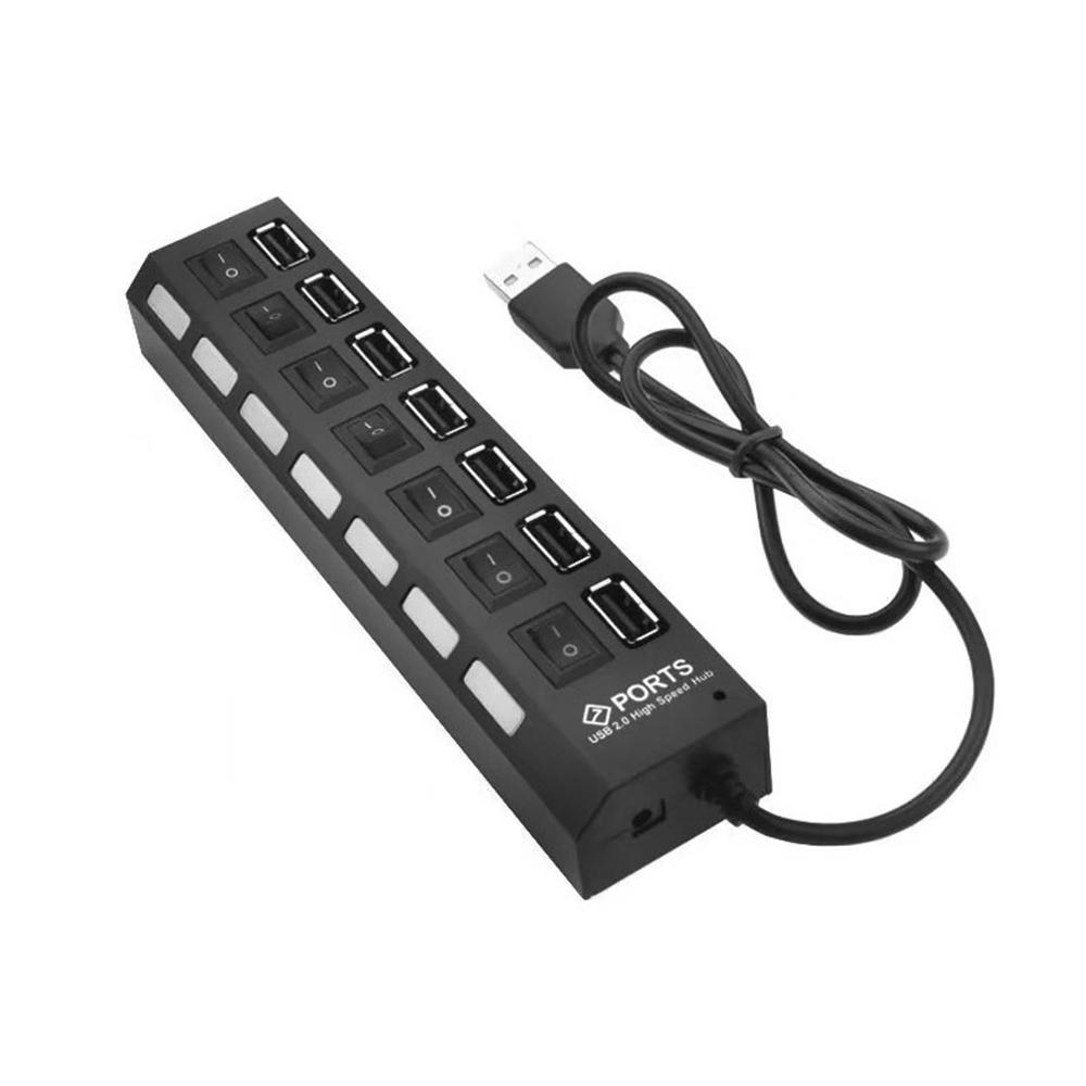 7 Ports USB Hub Splitter with On/Off Switches Long Cord for Laptop Desktop PC Computer Data Transfer
