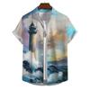 Summer Shirt For Men Lighthouse 3d Printed Men‘S Clothing Loose Oversized Shirt Beach Party Short Sleeved Tops Hawaii Sweatshirt