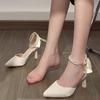 Slim Heel Fairy Style Bow Temperament Fashion Pearl Lace-up Pointed High Heels Sandals Women 2025 New Korean Version