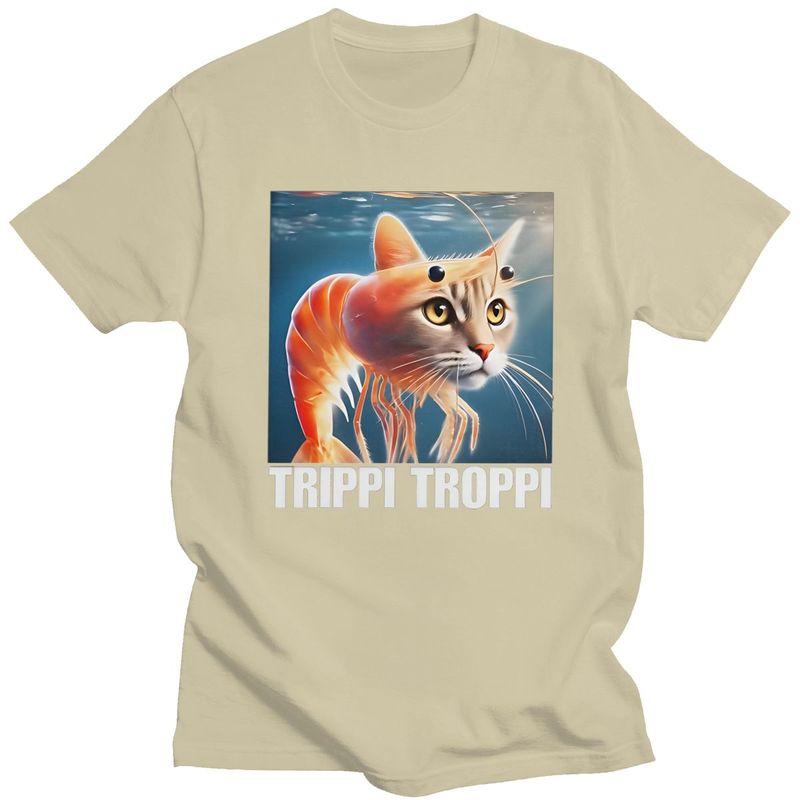 Trippi Troppi Italian Brainrot Cat Fish Meme Tshirt for Men Short Sleeves Tee Shirt Streetwear Summer Pure Cotton Tee Tops