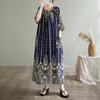 2025 Летнее платье больших размеров для женщин, повседневное длинное винтажное хлопковое платье, свободное платье с простым принтом