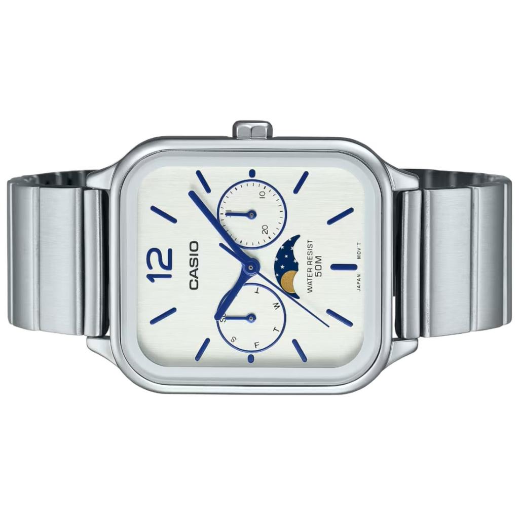 Casio Часы белые серебристые классические мужские - MTP-M305D-7AVDF циферблат, ремешок, серебристый,